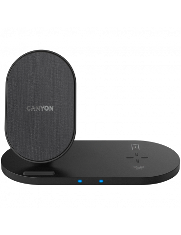 Безжично зарядно Canyon WS-202 2in1, Input 5V/3A, 9V/2.67A, Output 10W/7.5W/5W, Type C кабел 1.2m. черен - CNS-WCS202B