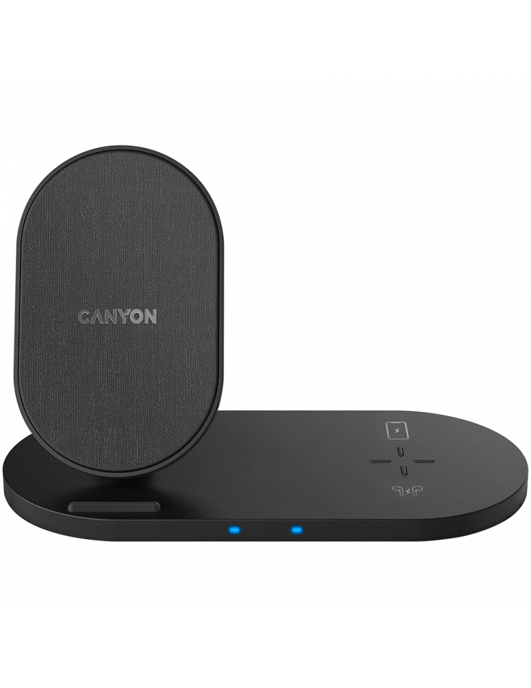 Безжично зарядно Canyon WS-202 2in1, Input 5V/3A, 9V/2.67A, Output 10W/7.5W/5W, Type C кабел 1.2m. черен - CNS-WCS202B