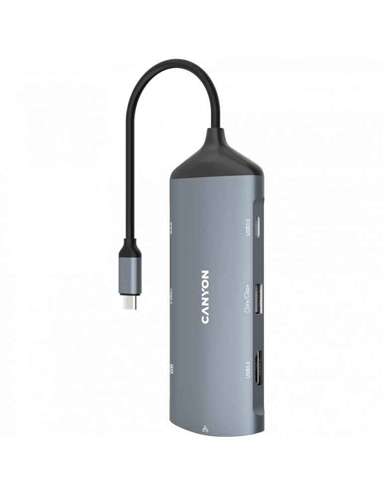 Докинг станция Canyon 8 in 1 hub, HDMI , Gigabit LAN, USB C 2бр, USB3.1 2бр , USB2.0, SD, кабел 15cm, тъмно сив - CNS-TDS15