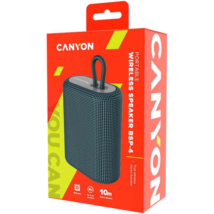 Bluetooth колонка Canyon BT V5.0, BLUETRUM AB5365A, TF card support, Type-C USB port, 1200mAh, Dark grey - CNE-CBTSP4DG