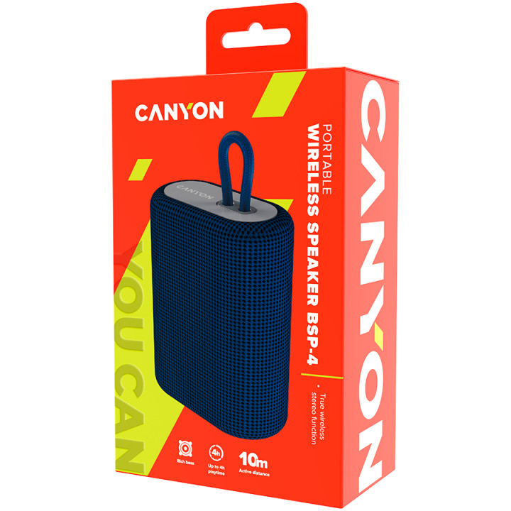 Bluetooth колонка Canyon BT V5.0, BLUETRUM AB5365A, TF card support, Type-C USB port, 1200mAh, Blue - CNE-CBTSP4BL