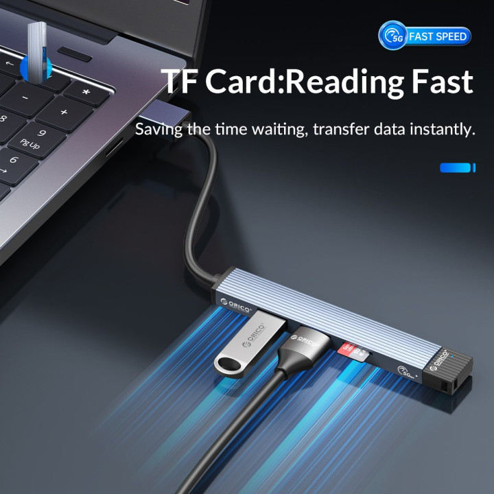 Хъб Orico USB3.0/2.0 HUB 3 port   card reader, Aluminum - AH-A12F-GY