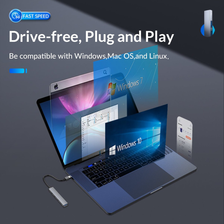 Хъб Orico USB3.0/2.0 HUB 3 port   card reader, Aluminum - AH-A12F-GY