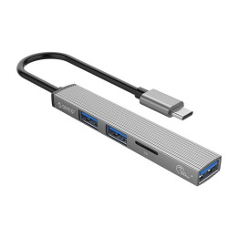 Хъб Orico USB3.0/2.0 HUB 3 port   card reader TYPE C, Aluminum - AH-12F-GY