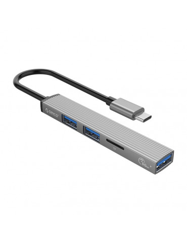 Хъб Orico USB3.0/2.0 HUB 3 port   card reader TYPE C, Aluminum - AH-12F-GY