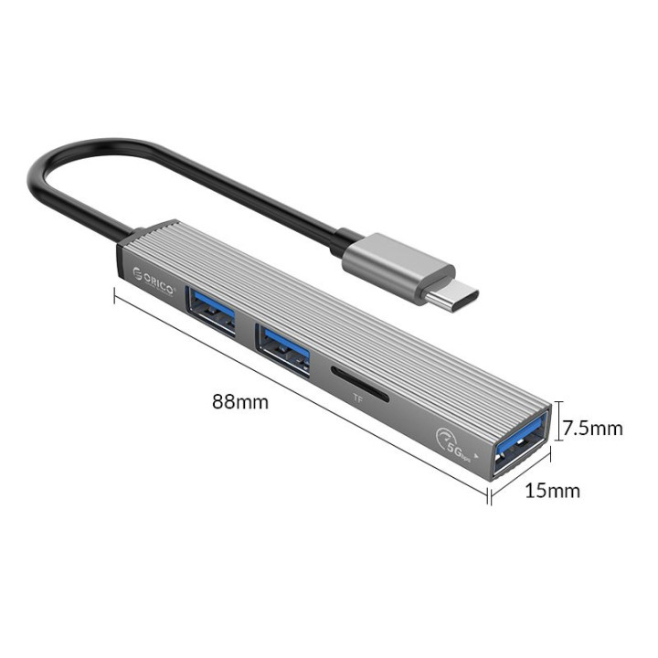Хъб Orico USB3.0/2.0 HUB 3 port   card reader TYPE C, Aluminum - AH-12F-GY