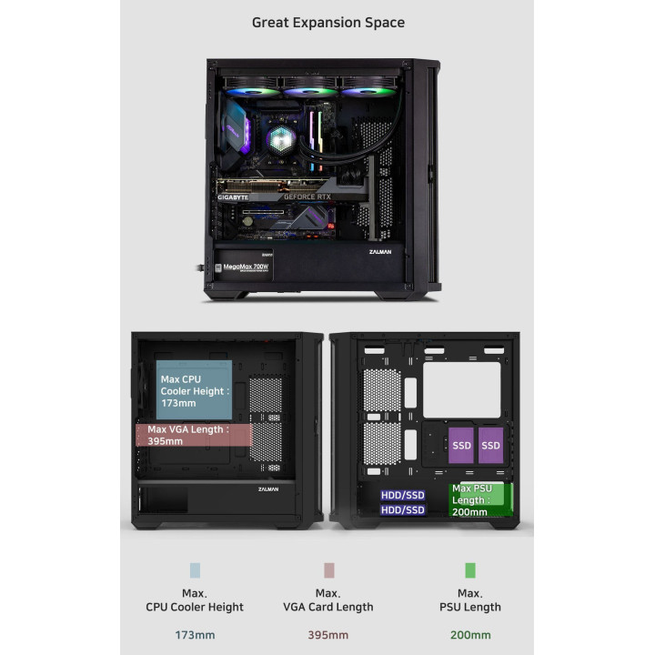 Кутия за компютър Zalman Z10 PLUS EATX TG - ZM-Z10-PLUS