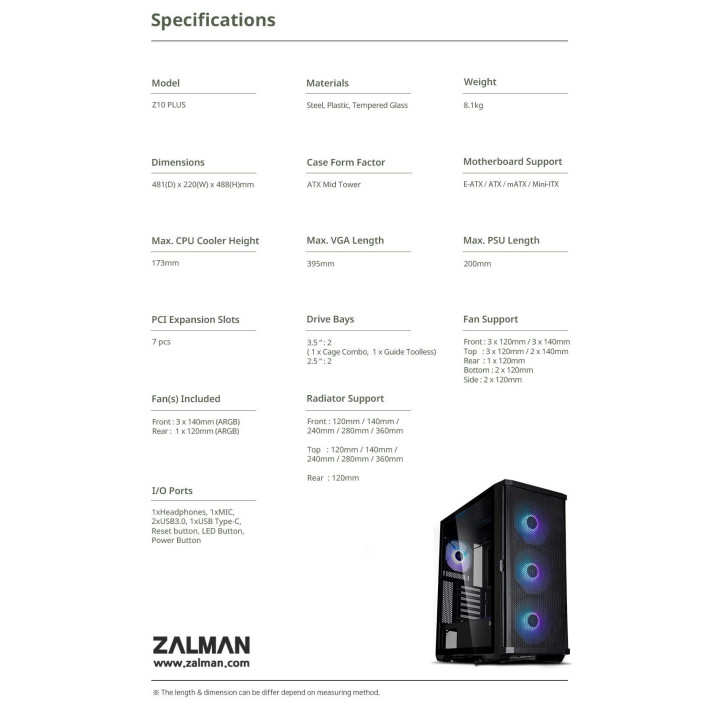 Кутия за компютър Zalman Z10 PLUS EATX TG - ZM-Z10-PLUS