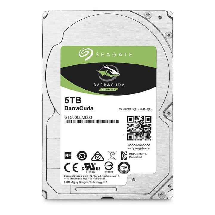 Твърд диск Seagate 5TB, BarraCuda 5400RPM, 2.5", 128MB - ST5000LM000