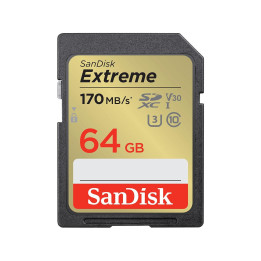 SD карта SanDisk 64GB Extreme SDXC, UHS-1,Class 10, U3, V30, 80 MB/s - SDSDXV2-064G-GNCIN