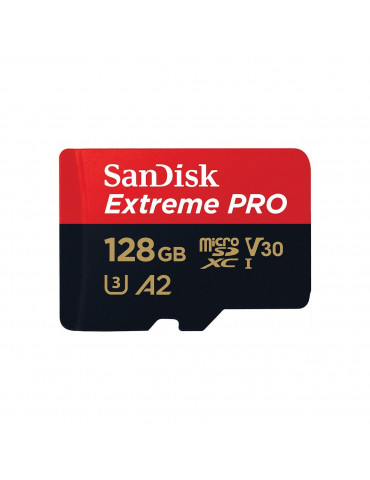 SD карта SanDisk 128GB Extreme PRO microSDXC, Class 10 U3, A2, V30, 90 MB/s с адаптер до SD - SDSQXCD-128G-GN6MA