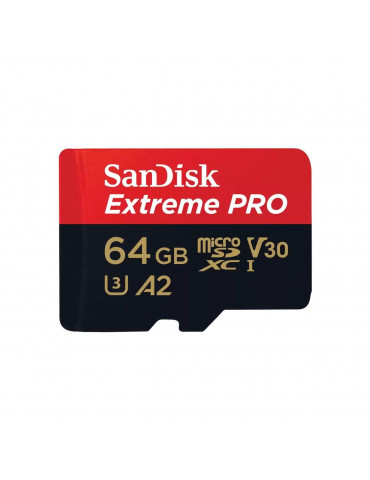 SD карта SanDisk 64GB Extreme PRO microSDXC, Class 10 U3, A2, V30, 90 MB/s с адаптер до SD - SDSQXCU-064G-GN6MA