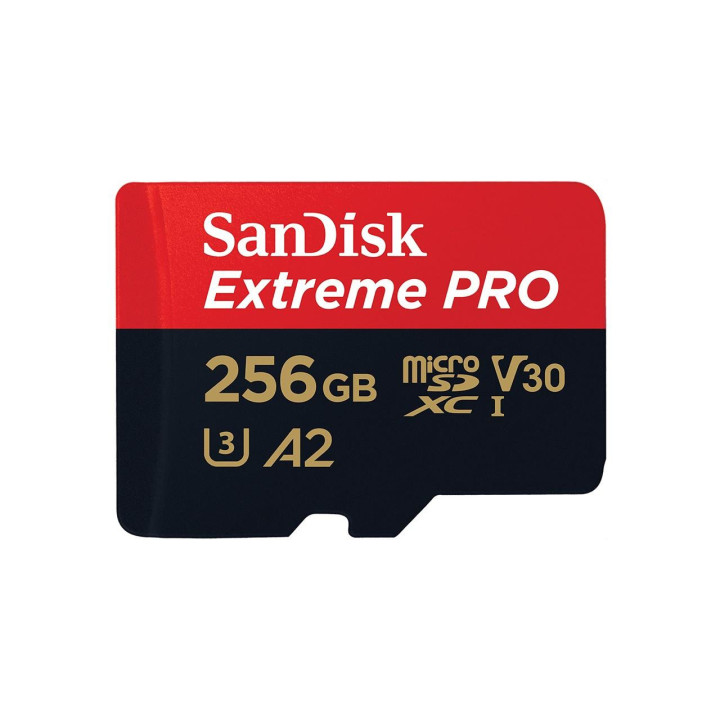 SD карта SanDisk 256GB Extreme PRO microSDXC, Class 10 U3, A2, V30, 140 MB/s с адаптер до SD - SDSQXCD-256G-GN6MA