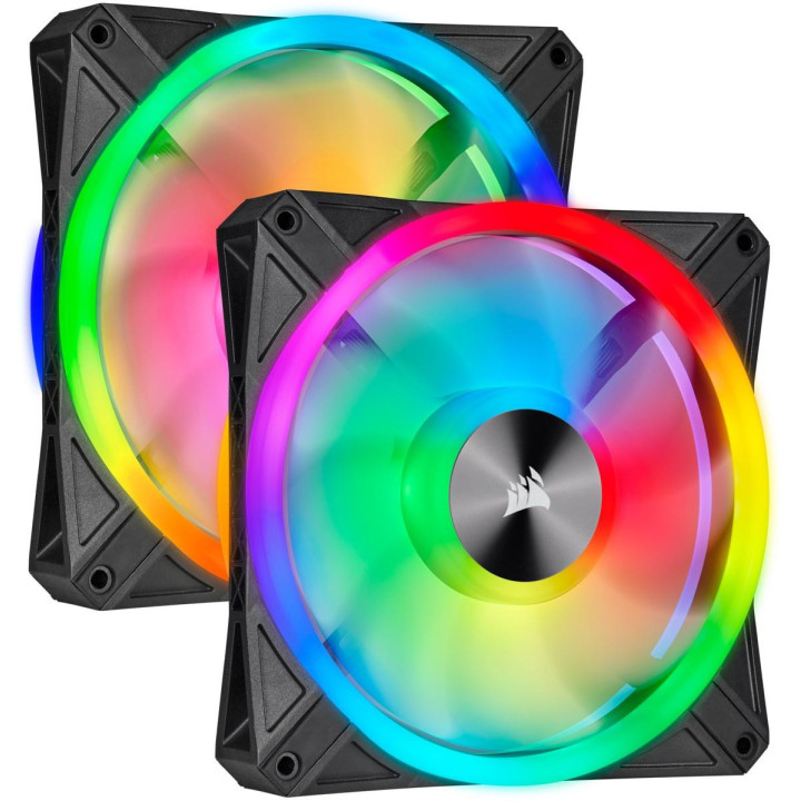 Комплект вентилатори Corsair iCUE QL140 RGB PWM, 2 Fan комплект, с включен контролер Lightning Node CORE, черен - CO-9050100-WW