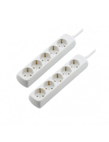 Разклонител Hama 5-Socket, 5 гнезда, 1.4 м, Комплект 2 бр., Бял - Hama-137393