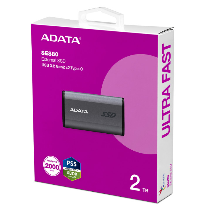 Външен SSD диск Adata 2TB SE880, USB 3.2 Gen 2 Type-C, GRAY - AELI-SE880-2TCGY