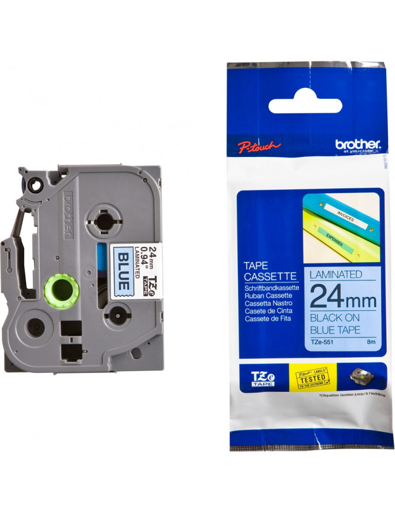 Brother TZe-551 Tape Black on Blue, Laminated, 24mm, 8 m - Eco - TZE551