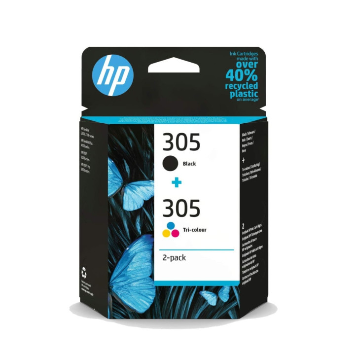 HP 305 2-Pack Tri-color/Black Original Ink Cartridge - 6ZD17AE