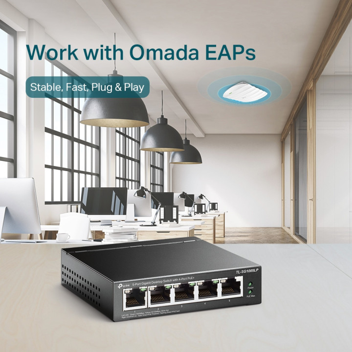 5-портов Gigabit комутатор TP-Link TL-SG1005LP с 4 PoE  порта
