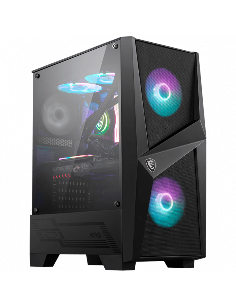 Кутия за компютър MSI MAG FORGE 100R, Mid-Tower, ATX, ARGB Hub, RGB Button, 3x 120mm Fans (2x ARGB), Mesh Front Panel, TG