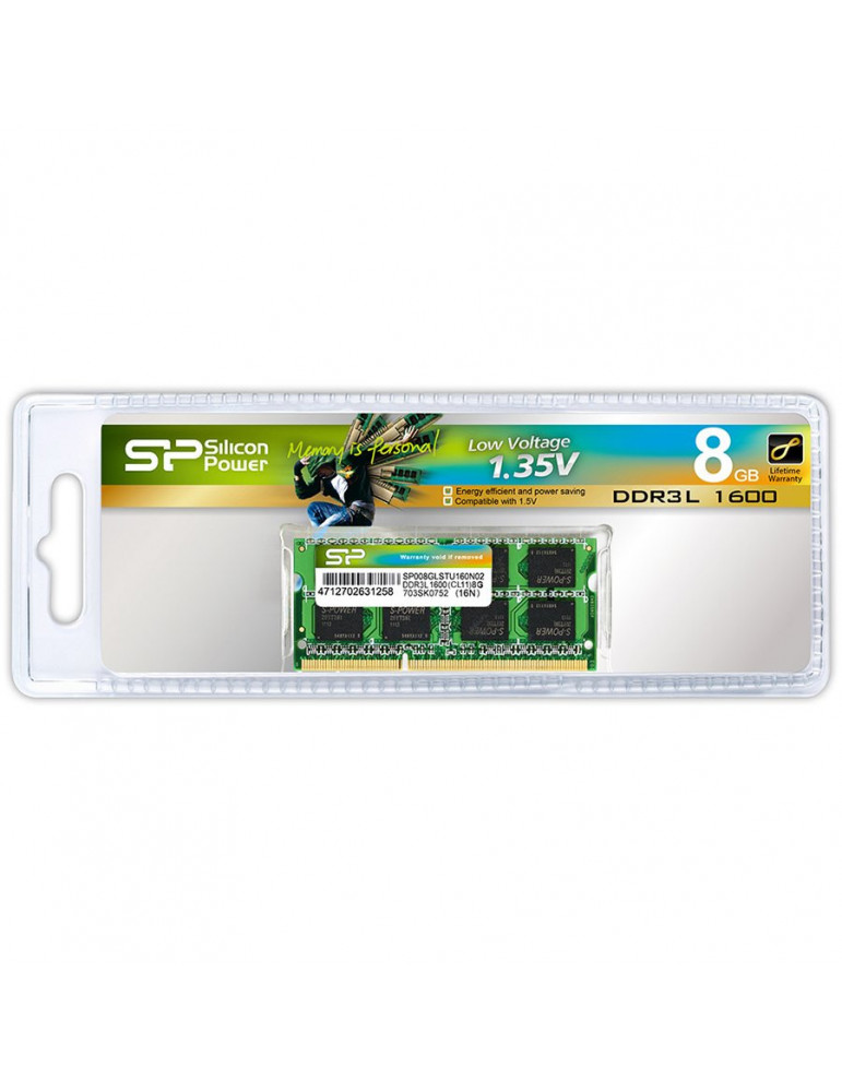 RAM памет Silicon Power 8GB DDR3L 1600MHz, CL11, 512Mx8 DR, SODIMM  - SP008GLSTU160N02