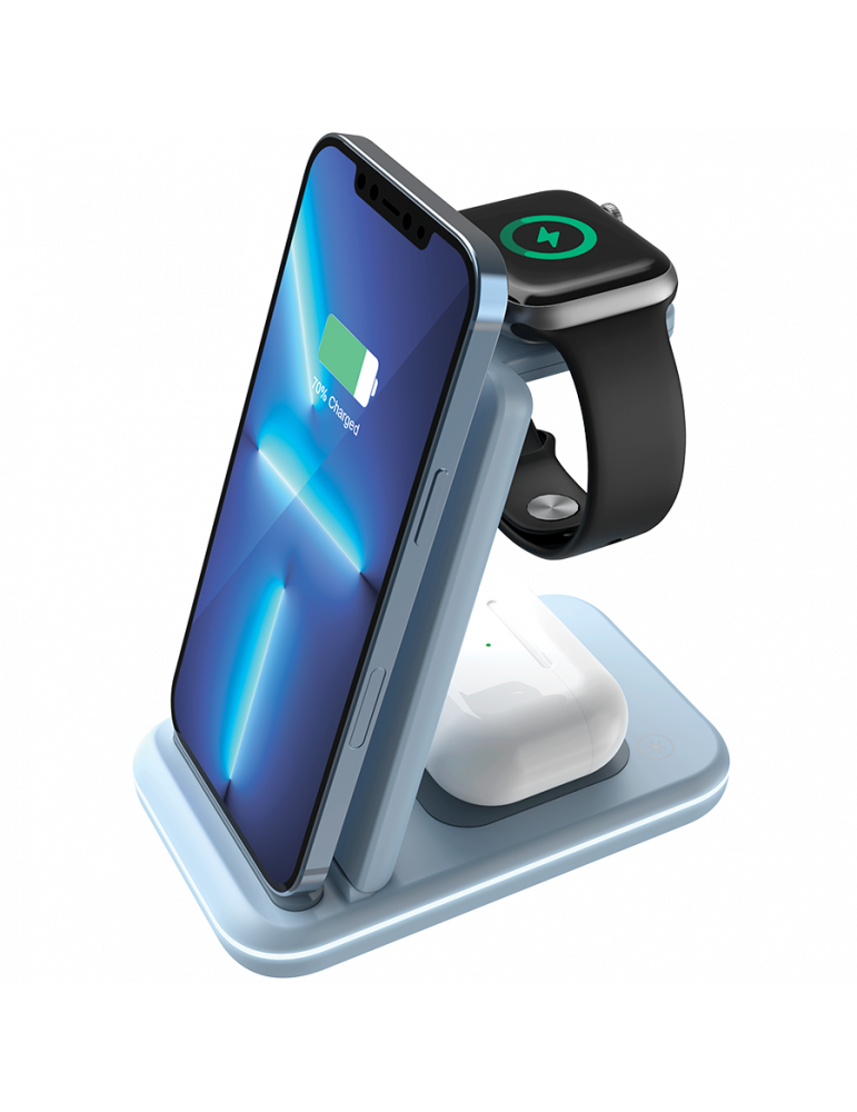 Безжично зарядно Canyon WS-304 Foldable 3in1, Blue - CNS-WCS304BL