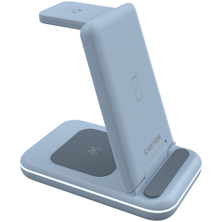 Безжично зарядно Canyon WS-304 Foldable 3in1, Blue - CNS-WCS304BL