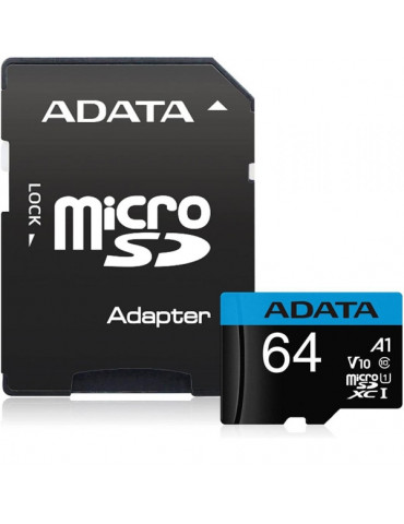 Карта памет Adata 64GB MicroSDXC UHS-I CLASS10 A1 (1 adapter) - AUSDX64GUICL10A1-RA1