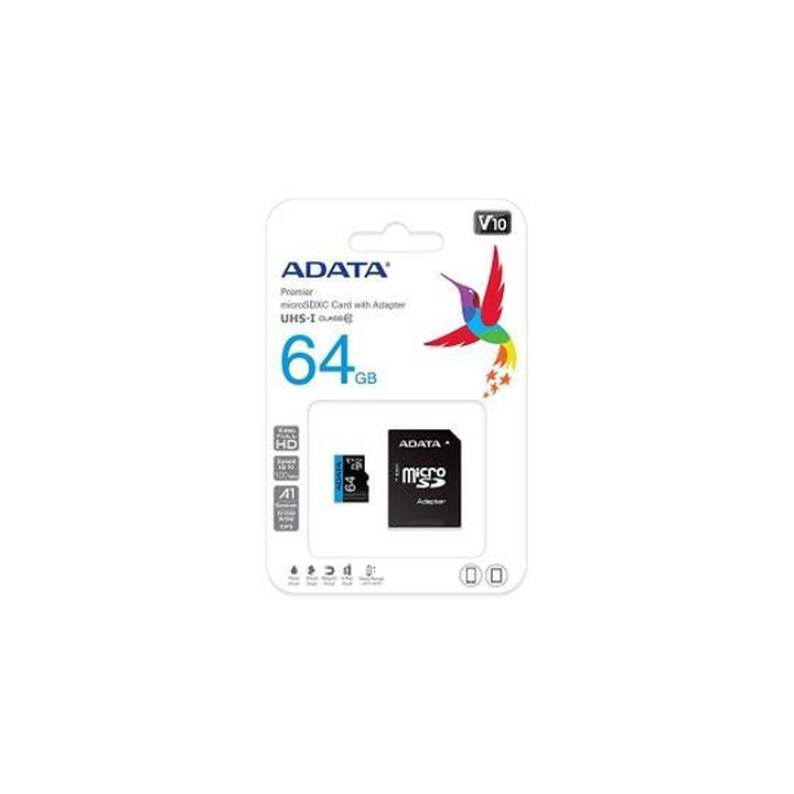 Карта памет Adata 64GB MicroSDXC UHS-I CLASS10 A1 (1 adapter) - AUSDX64GUICL10A1-RA1