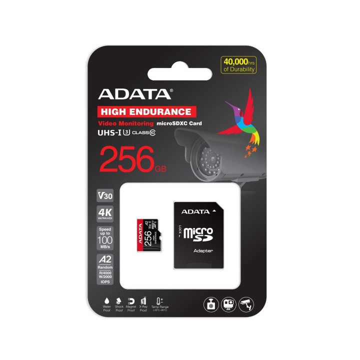 Карта памет Adata 256GB MicroSDXC UHS-I U3 V30S(R100MB/s) HIGH (1 adapter) - AUSDX256GUI3V30SHA2-RA1
