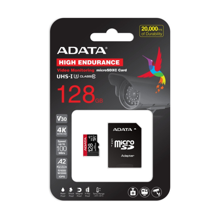 Карта памет Adata 128GB MicroSDXC UHS-I U3 V30S(R100MB/s) HIGH (1 adapter) - AUSDX128GUI3V30SHA2-RA1