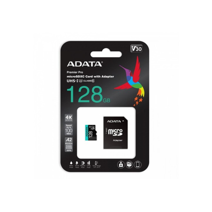 Карта памет Adata 128GB MicroSDXC UHS-I U3 V30S A2 (1 adapter) - AUSDX128GUI3V30SA2-RA1