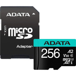 Карта памет Adata 256GB MicroSDXC UHS-I U3 V30S A2 (1 adapter) - AUSDX256GUI3V30SA2-RA1