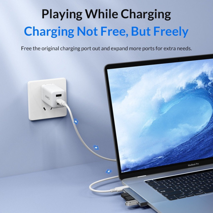Хъб Orico USB3.0/2.0 HUB 3 port TYPE C, Aluminum - AH-W13-GY-BP