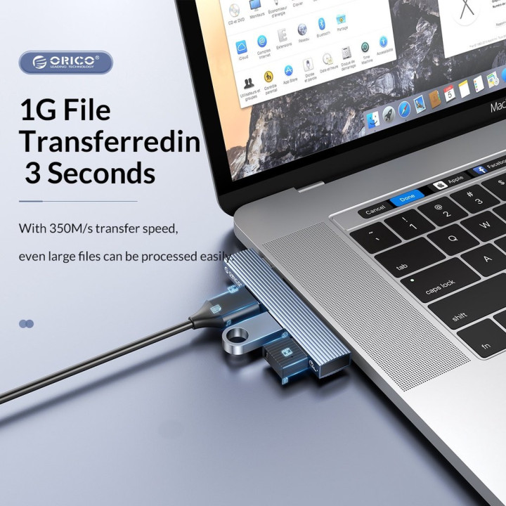 Хъб Orico USB3.0/2.0 HUB 3 port TYPE C, Aluminum - AH-W13-GY-BP