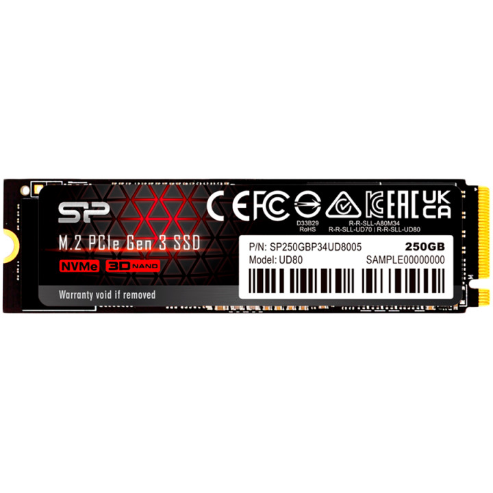 SSD диск Silicon Power UD80 250GB SSD, M.2 2280, PCIe Gen 3x4, Read/Write: 3400 / 3000 MB/s - SP250GBP34UD8005