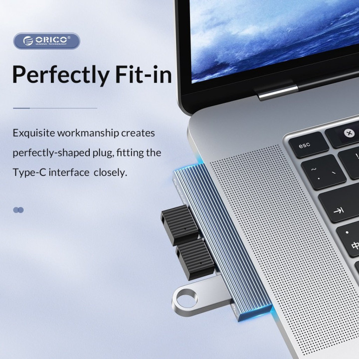 Хъб Orico USB3.0/2.0 HUB 3 port TYPE C, Aluminum - AH-W13-GY-BP