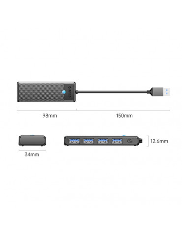 Хъб Orico HUB USB3.0 4 port Black - PAPW4A-U3-015-BK-EP