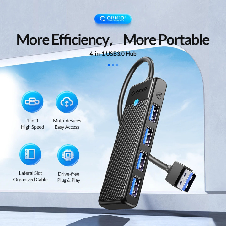 Хъб Orico HUB USB3.0 4 port Black - PAPW4A-U3-015-BK-EP
