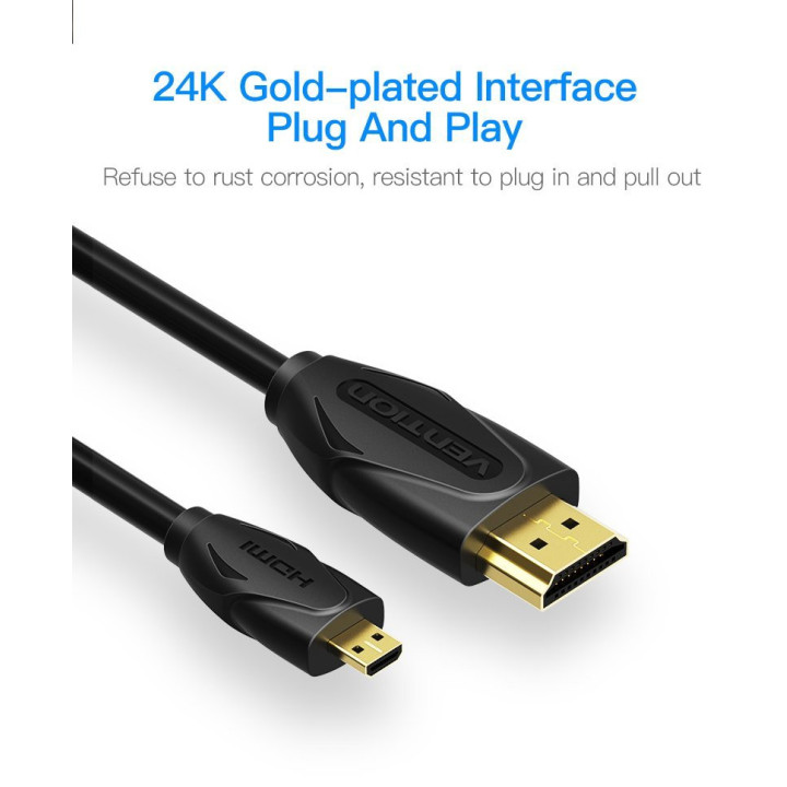 Кабел Vention Micro HDMI2.0 Cable 1.5M Black - VAA-D03-B150