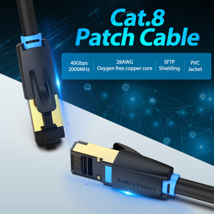 Кабел Vention LAN SFTP Cat.8 Patch Cable - 2M Black 40Gbps - IKABH