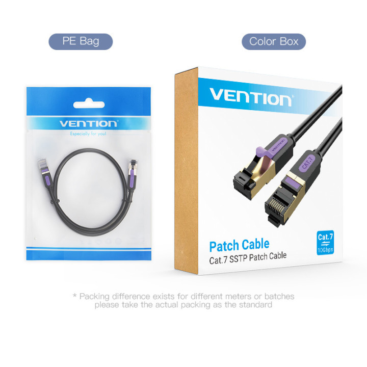 Кабел Vention LAN SSTP Cat.7 Patch Cable - 3M Black 10Gbps - ICDBI