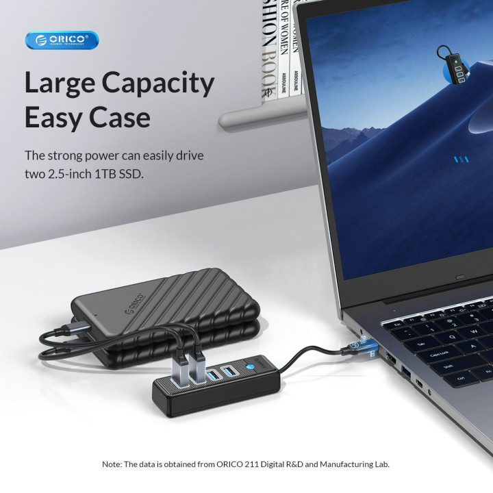Хъб Orico HUB USB3.1 3 port - 2 x USB3.0, 1 x Type C, Black - PWC2U-C3-015-BK-EP
