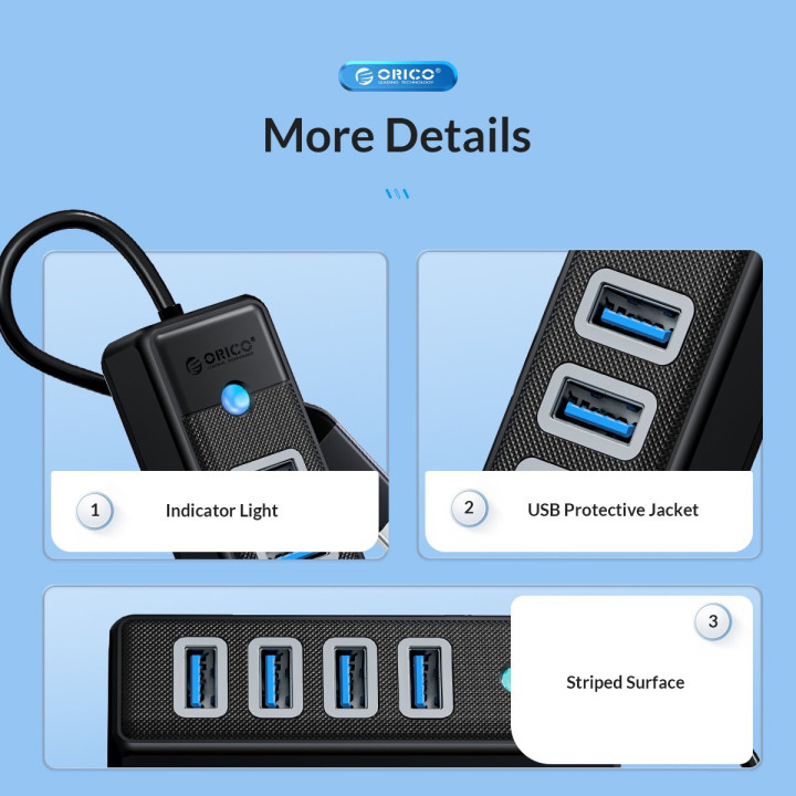 Хъб Orico HUB USB3.1 3 port - 2 x USB3.0, 1 x Type C, Black - PWC2U-C3-015-BK-EP