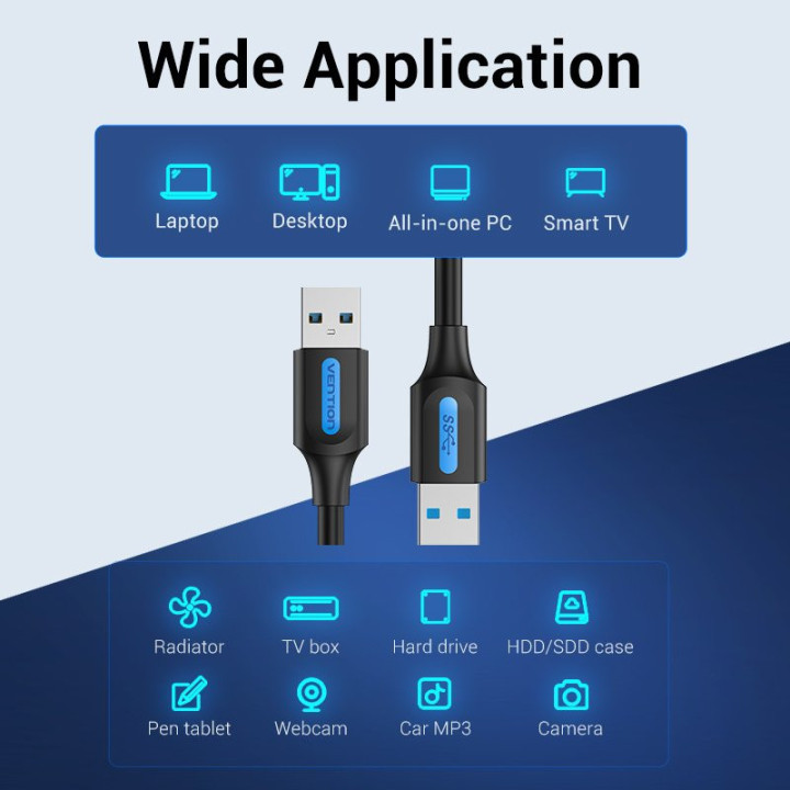 Кабел Vention USB 3.0 AM / AM - 1.5M Black - CONBG