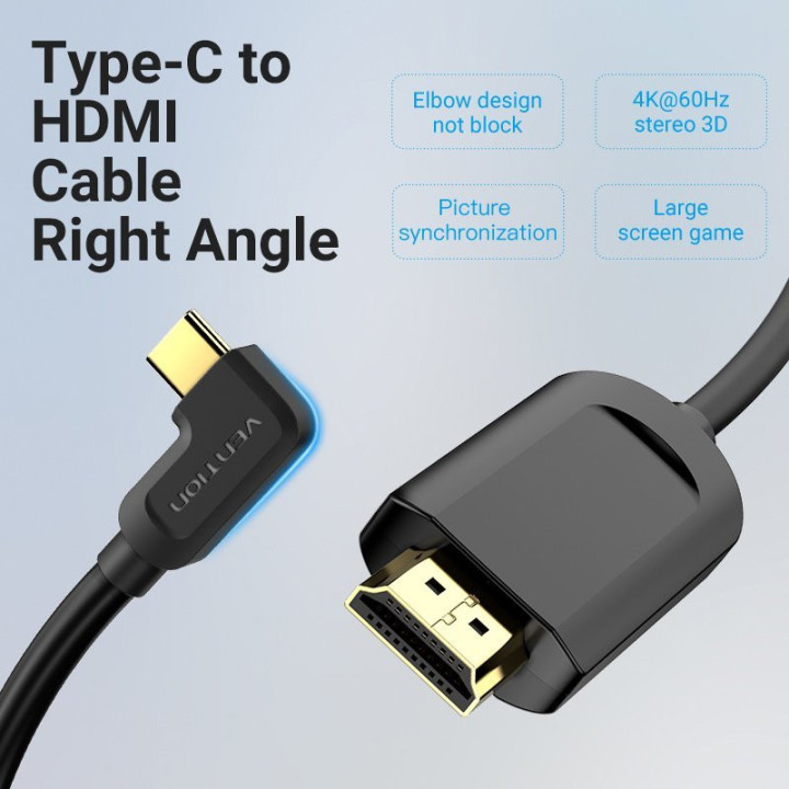 Кабел Vention Type-C to HDMI Cable Right Angle 1.5M Black - CGVBG