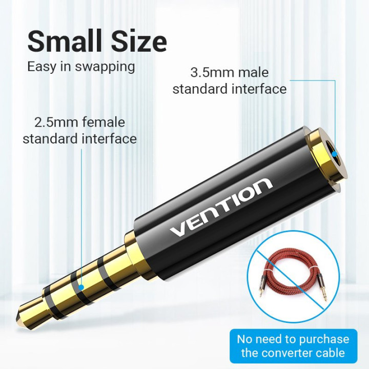 Адаптер Vention Audio 3.5mm M / 2.5mm F  Black Metal - BFBB0