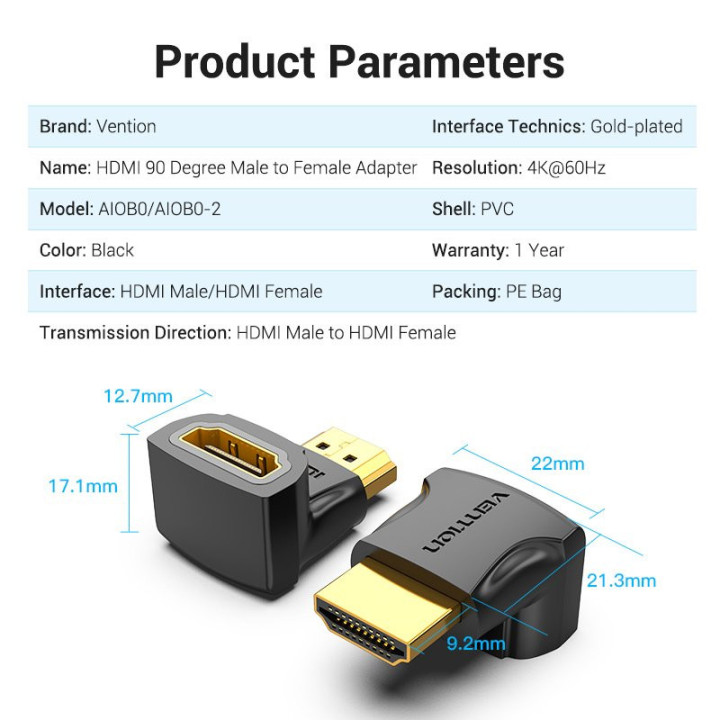 Адаптер Vention HDMI Right Angle 90 Degree M/F - AIOB0