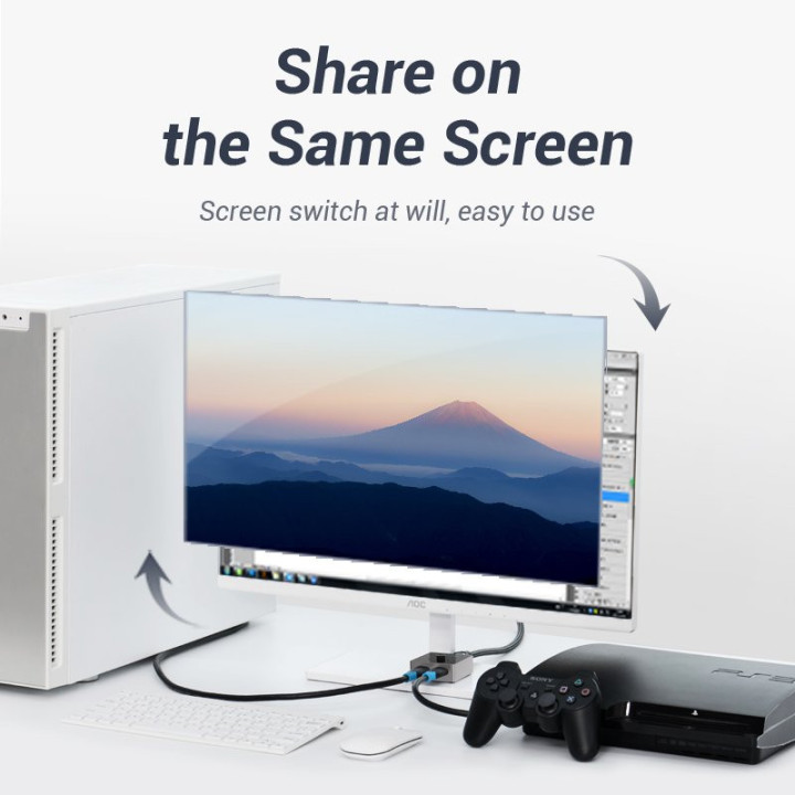 Разклонител превключвател Vention HDMI 2.0 Switcher/Splitter 2-Port Bi-Direction - Grey Aluminium - AFLH0