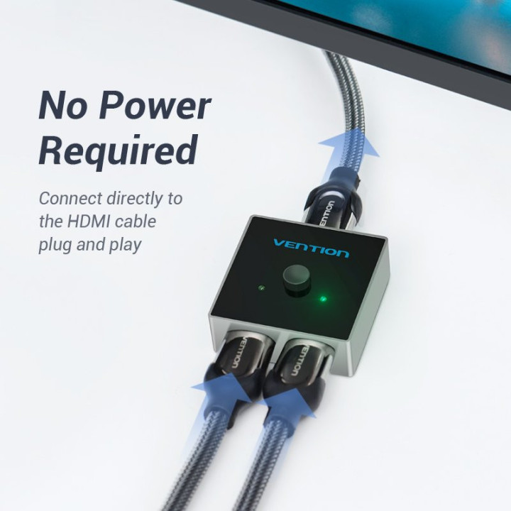 Разклонител превключвател Vention HDMI 2.0 Switcher/Splitter 2-Port Bi-Direction - Grey Aluminium - AFLH0